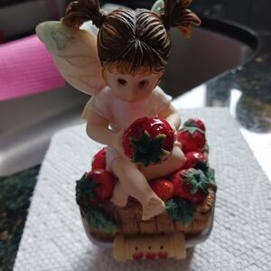 Decorative Fairy Figurine with Red Strawberries